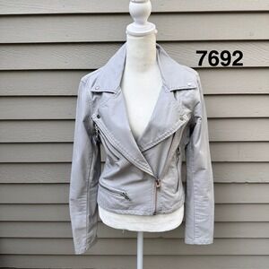 BlankNYC Light Grey Faux Leather Moto Biker Jacket Womens Size Medium 70G-9204NO